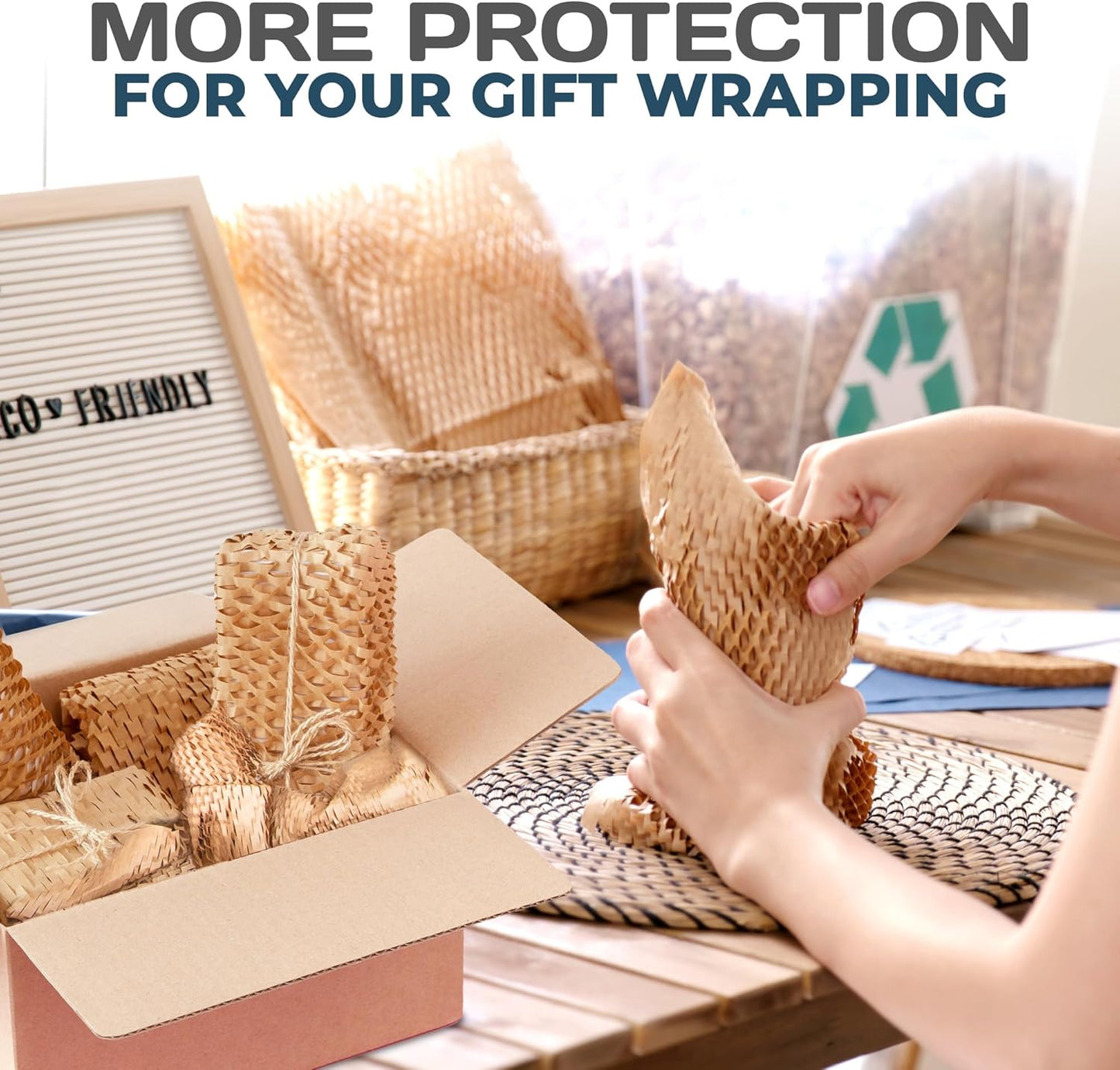 HexcelWrap Mini - Honeycomb Packing Paper, Eco-Friendly, Sustainable Paper Bubble Wrap for Shipping & Moving, Cushioned Packing Material in Easy Self-Dispenser Box - Natural, 12" x 750'