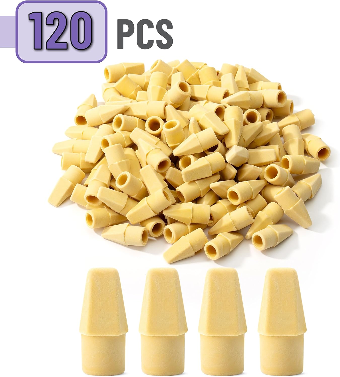 Mr. Pen- Pencil Eraser Toppers, 120 Pack, Yellow, Cap Erasers, Pencil Top Erasers, Eraser Caps, Tops for Pencils