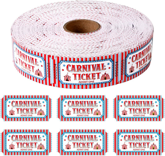 1000 Pcs Carnival Tickets Carnival Theme Party Decorations Circus Red White Blue Color Raffle Tickets Roll Party Ticket for Events Carnival Favors Supplies