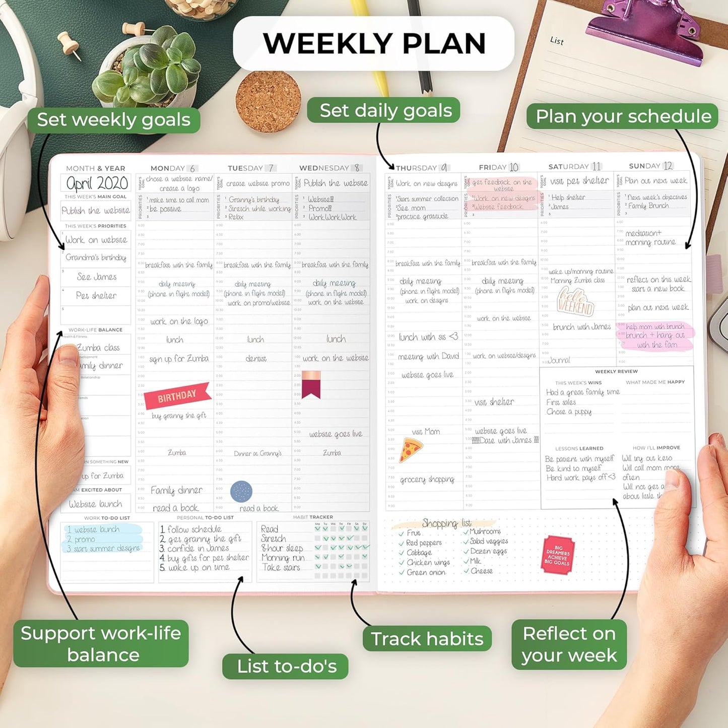 Clever Fox Planner PRO Schedule – Undated Weekly & Monthly Life Planner with Time Slots, Appointment Book & Daily Organizer, A4 (Rose Gold)