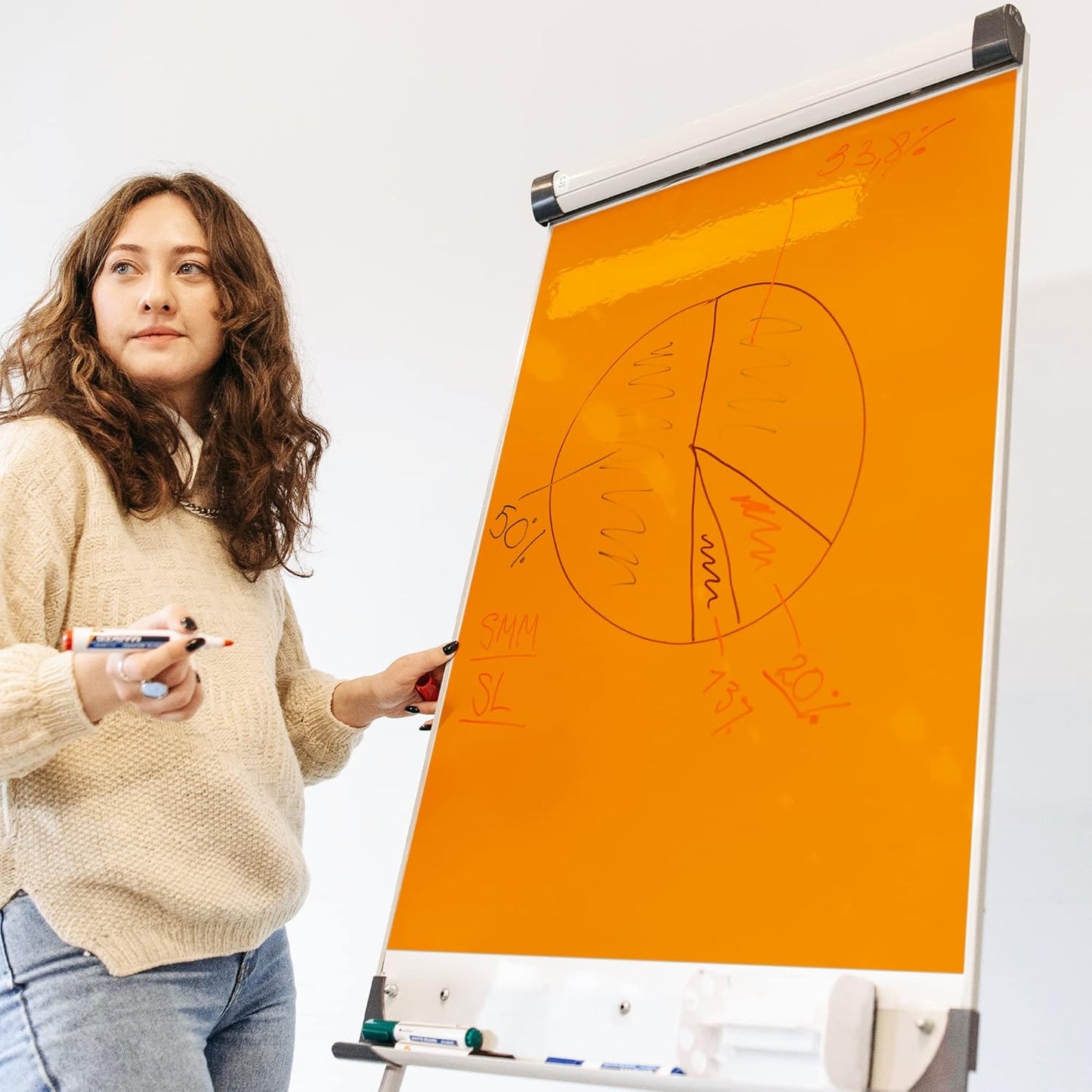 T&W SAME FILM White Board Dry Erase-Colorful Whiteboard Wall Sticker Roll 17.3''X78.7''-Self Adhesive Dry Erase Paper for Desk/Glass/Fridge/Office/Door/Classroom/Kids/Adults-3 Marker-Orange