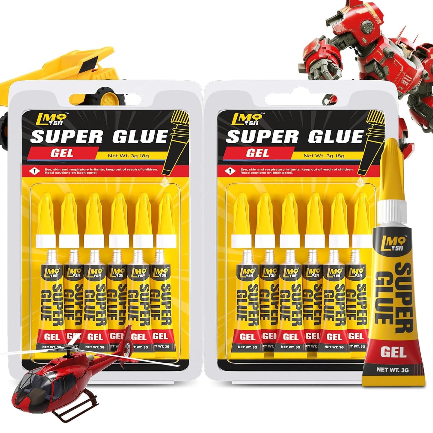 Super Glue Gel 12x3g CA Glue, Clear Cyanoacrylate Adhesive Single Use for Shoe Sole Repair Ceramic Plastic Model Metal Wood Aquarium Leather Pottery Glass, Food Safe Strong and Instant Bonding