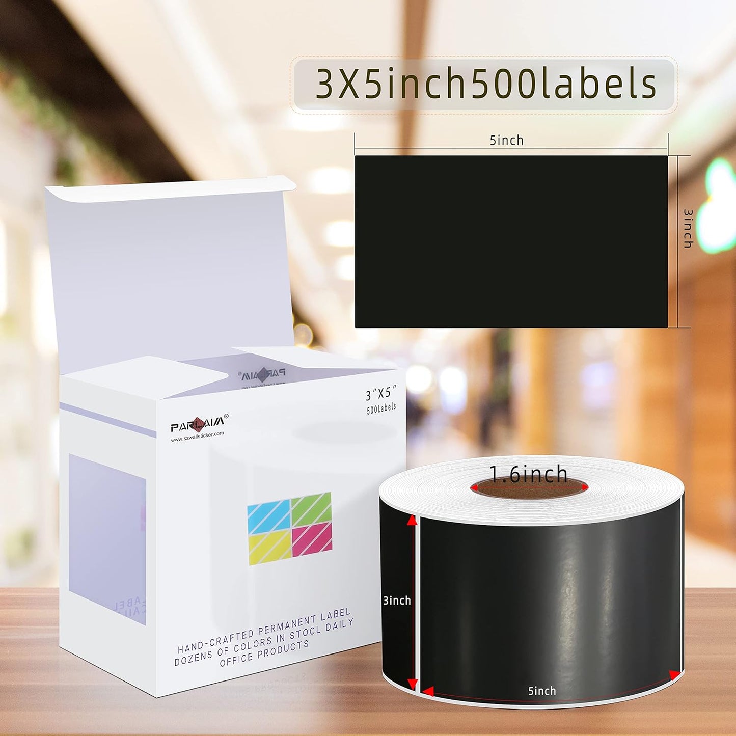 PARLAIM 5" x 3" Rectangle Color Coding Labels,500 per Inventory Labels Color Code Stickers Dispenser Box,Roll Black Sticker Labels for Inventory,Family School Storage Bins Label (Black)