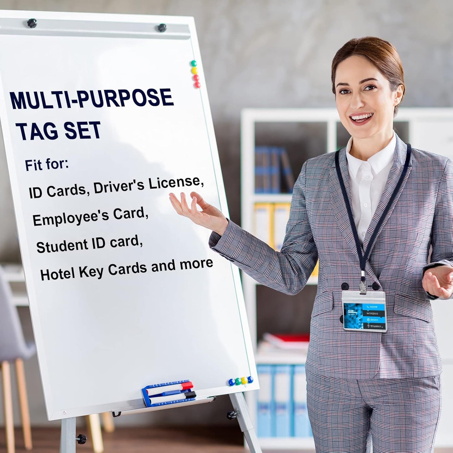 Marspark 100 Sets Clear Name Tags with Lanyard, Lanyards for ID Badges Reusable Strap with ID Holder Plastic Name Badges for Adults Business School Church Conference (Dark Blue)