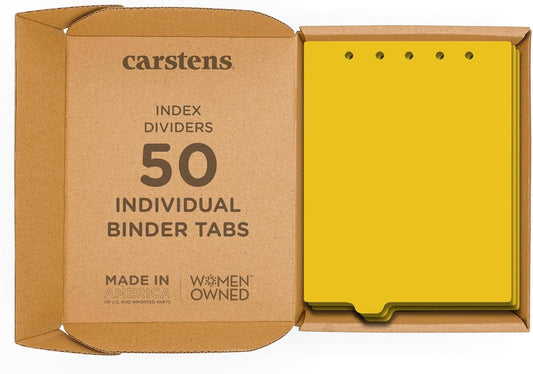 Carstens - Heavy Duty Plastic Ring Binder Dividers, Bottom Tab, 1/9 Cut, Tab 3 Position, US Letter, Yellow, Case of 50, (2619-03CS) - Ideal Medical Chart Dividers or Index Tabs for 3 Ring Binders