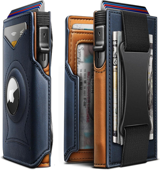 KEMISANT Airtag Wallet Men Gift,Mens Slim Front Pocket Wallet Money Clip Standard or Apple Airtag Use 3.8"×2.8"×0.9"