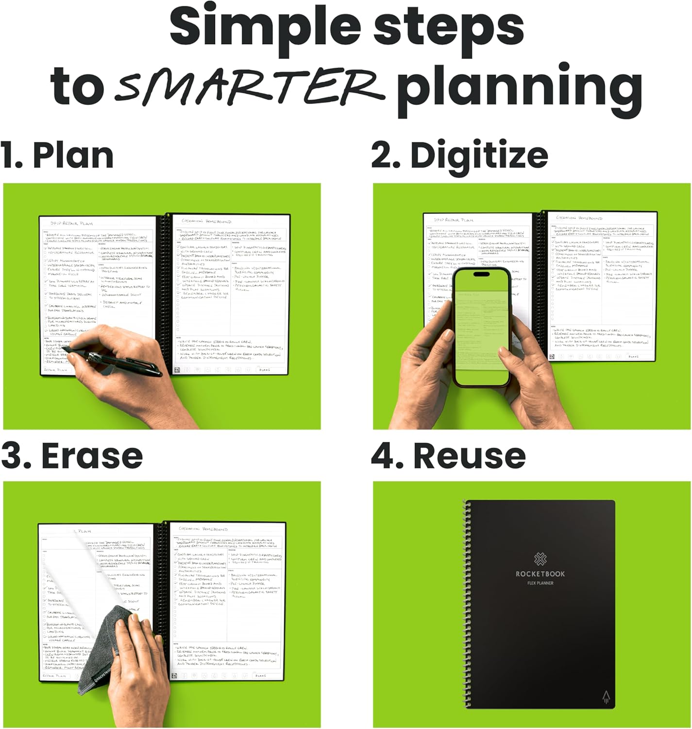 Rocketbook Flex Planner, Reusable Undated Smart, Letter Size 8.5x11 in Black – Daily, Weekly, Monthly, Annual Calendar, Tasks, Goals, Scheduling, Productivity, App Connected, Erasable, Durable Cover
