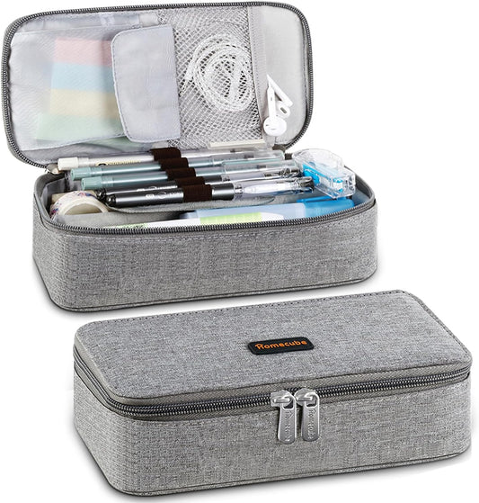 Homecube Pencil Case Capacious Pen Pencil Holder Box Makeup Pens Pouch Oxford Cloth Bag Large Storage Stationery Organizer with Zipper for School & Office - Gray