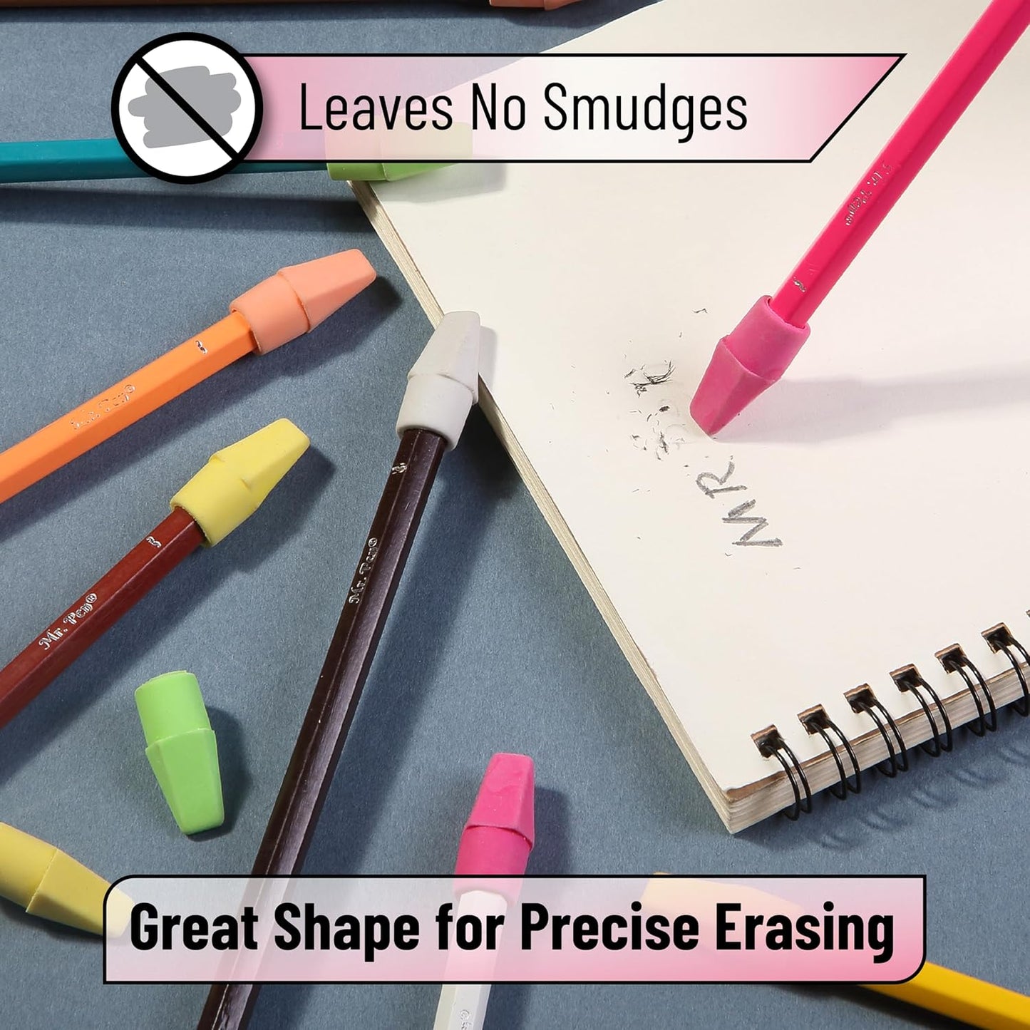 Mr. Pen- Pencil Erasers Toppers, 120 Pack, Colorful, Latex Free, No Smudge, Mr Pen Erasers for Pencils