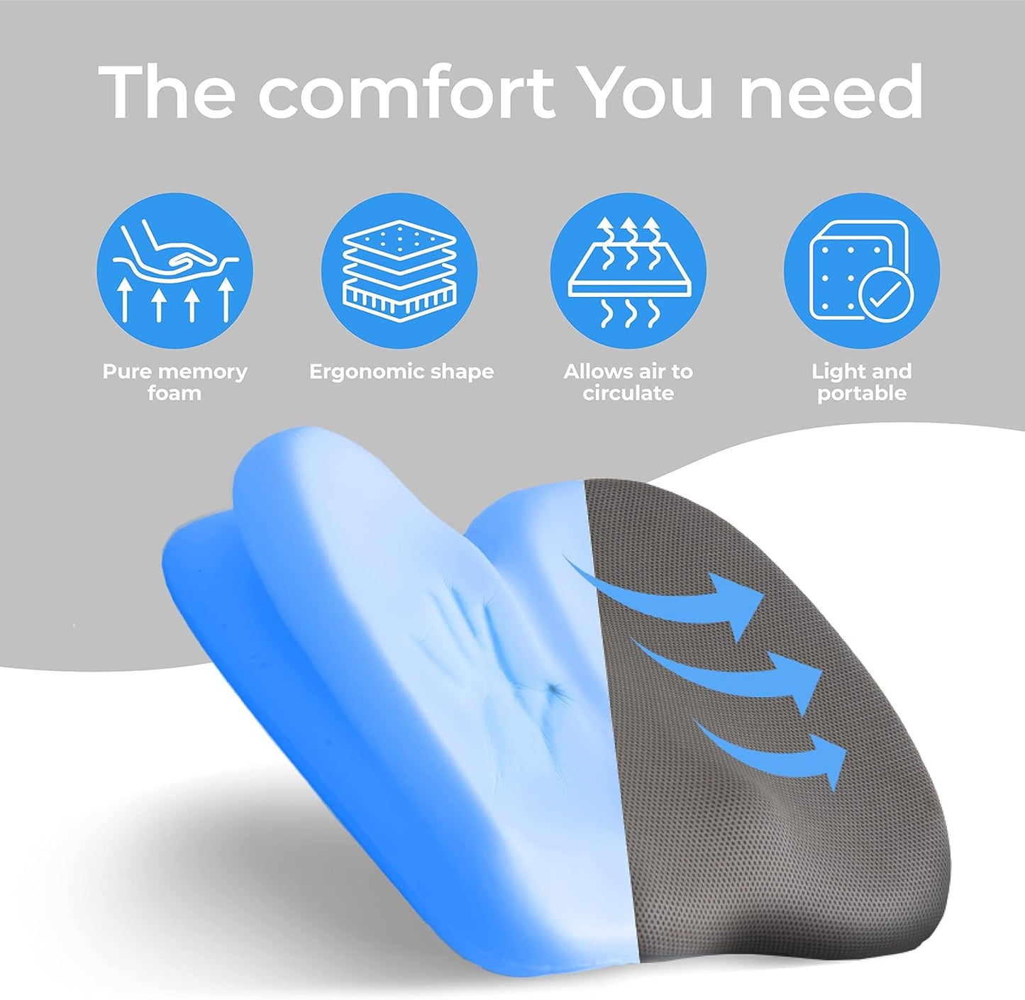 Klaudena | Office Chair Cushion for Tailbone Pain & Pressure Relief | Seat Cushion for Long Sitting Hours | Coccyx Lower Back Support | Memory Foam Cushions for Hip & Sciatica | Ergonomic Butt Pillow