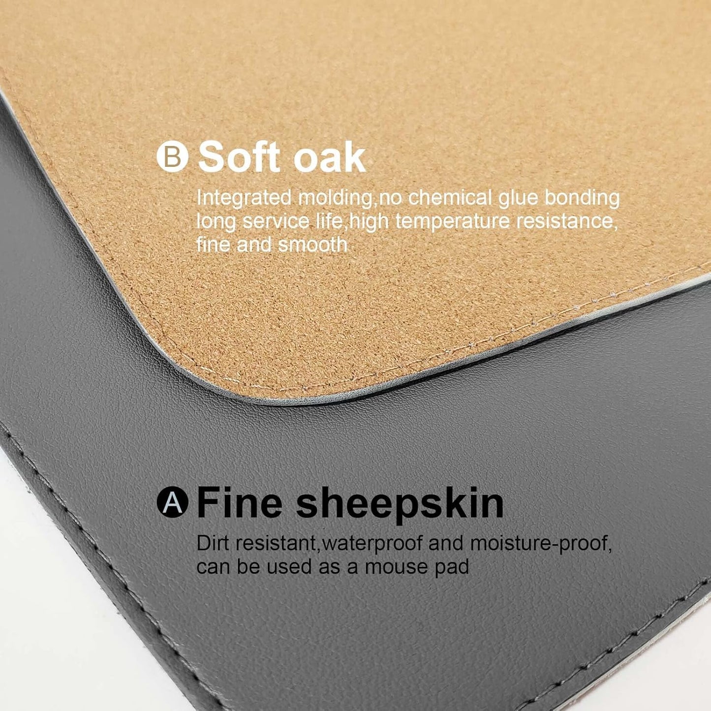 DAWNTREES Dual Sided Desk Mat,Leather Desk Pad,40"x16",Cork Desk Mat Protector,with PU Leather Valet Tray Organizer,Large Mouse Pad,Desk Writing Pad for Office and Home(Dark Gray)