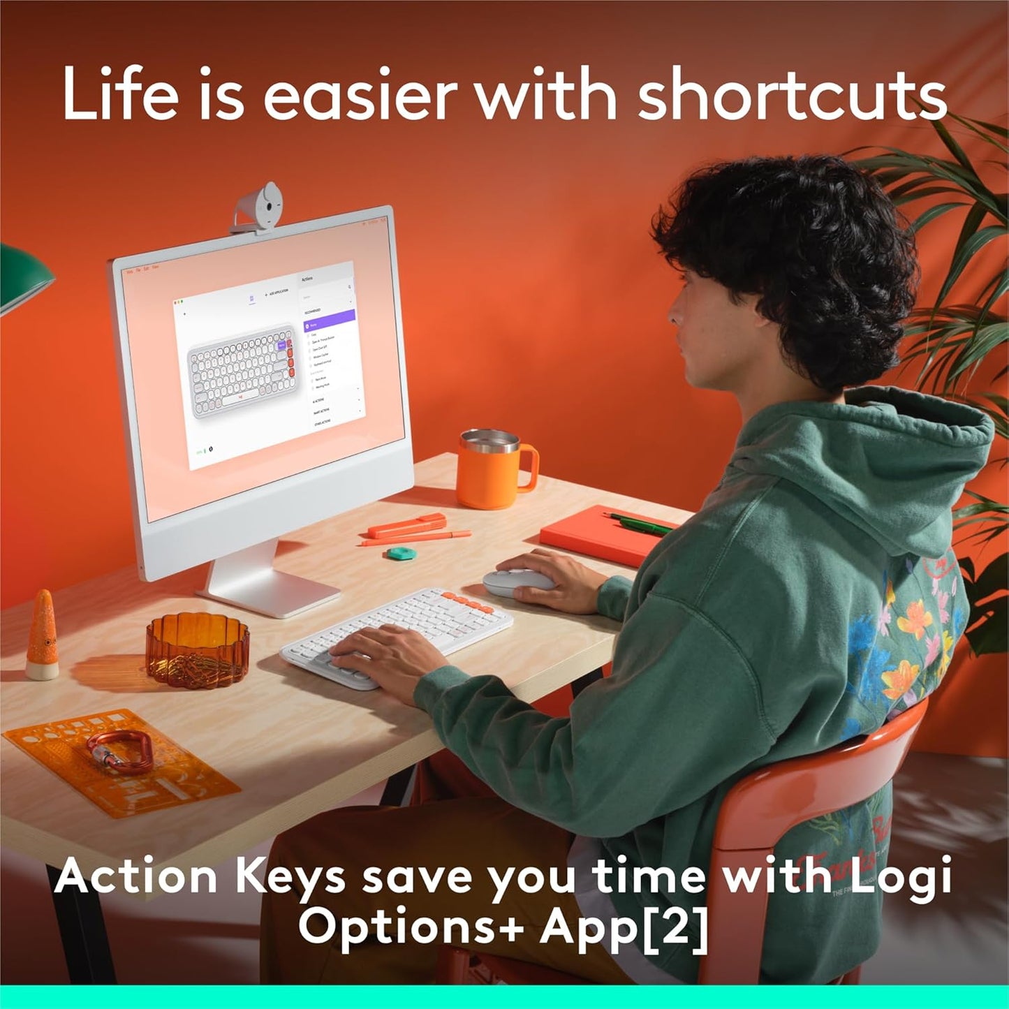 Logitech POP ICON Keys Wireless Bluetooth Keyboard, Comfortable Typing, Programmable Keys, Easy-Switch Between up to 3 Devices, for Laptop, Tablet, PC – Off White and Orange