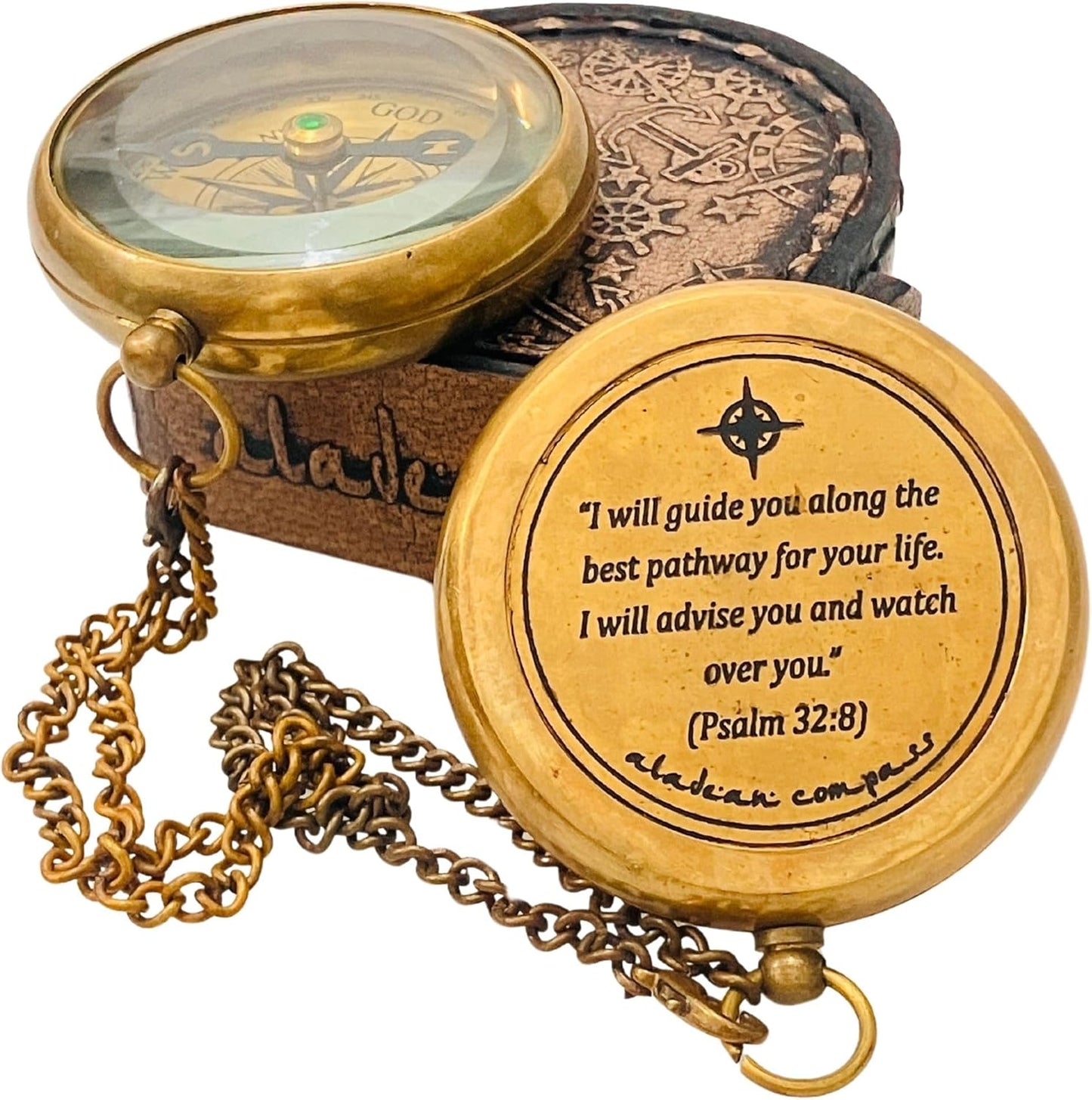 Divine Path Engraved Compass - I Will Guide You - Psalm 32:8" Quote | Inspirational Gifts for Men Women, Uplifting Spiritual Heavenly Faith Gift Boys Girls