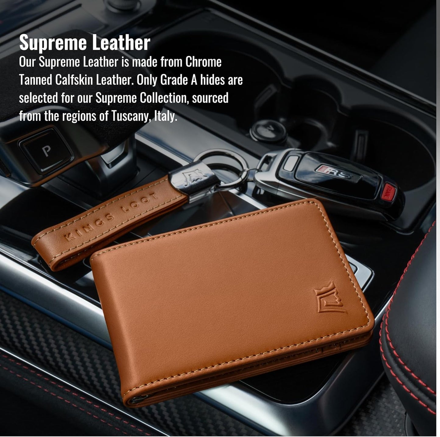 Kings Loot Wallet for Men | Minimalist Slim RFID Blocking Leather Design with Cash Pocket & Card Pull Strap | Holds 1-15 Cards | Stylish & Durable Wallets (Saffron)