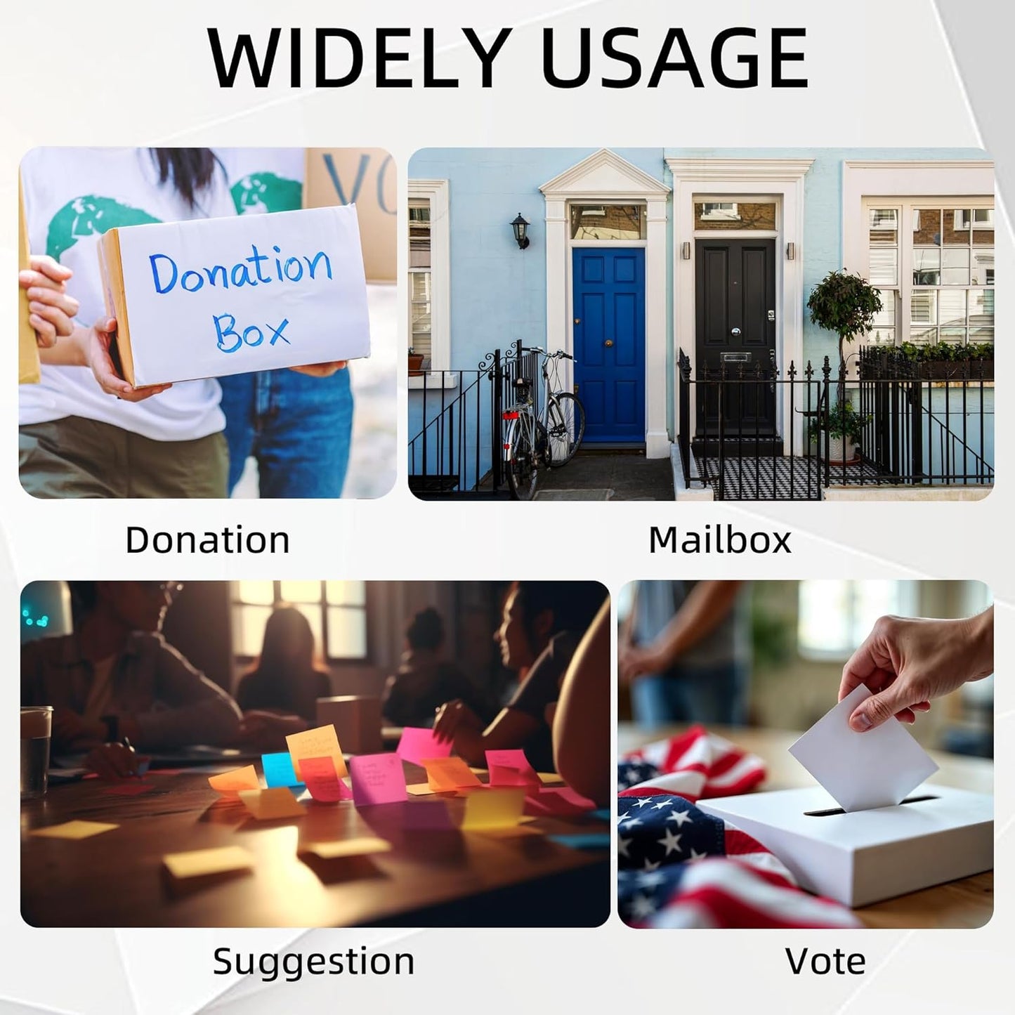 MOOFI Acrylic Suggestion Box with Lock and Key for Office, Home, Event Donation with Stand for Charity Church Collection Offering/Raffle Ballot Box with Sign Holder Display Stand (StandardBox)