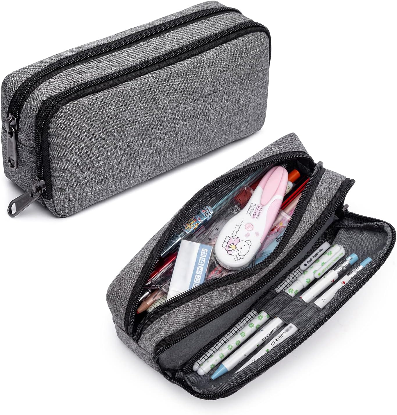 Big Capacity Pencil Pen Case Nylon Large Pencil Pouch Simple Stationery Bag Office Organizer Pen Bag for Men Women - Grey