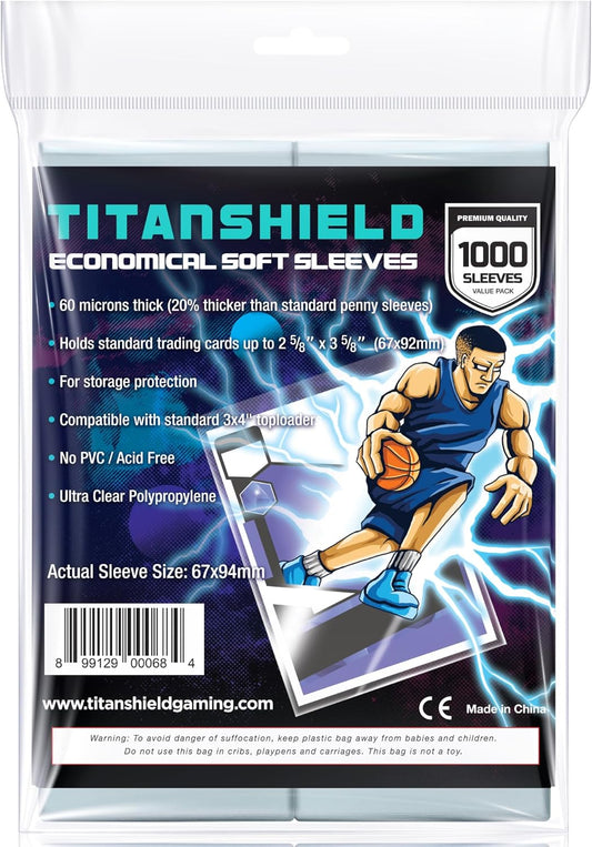 TitanShield 1000 Count 60-Microns Thickness Soft Penny Card Sleeves 2-5/8” x 3-5/8” (67x94mm), Ultra Clear (1000 Count)