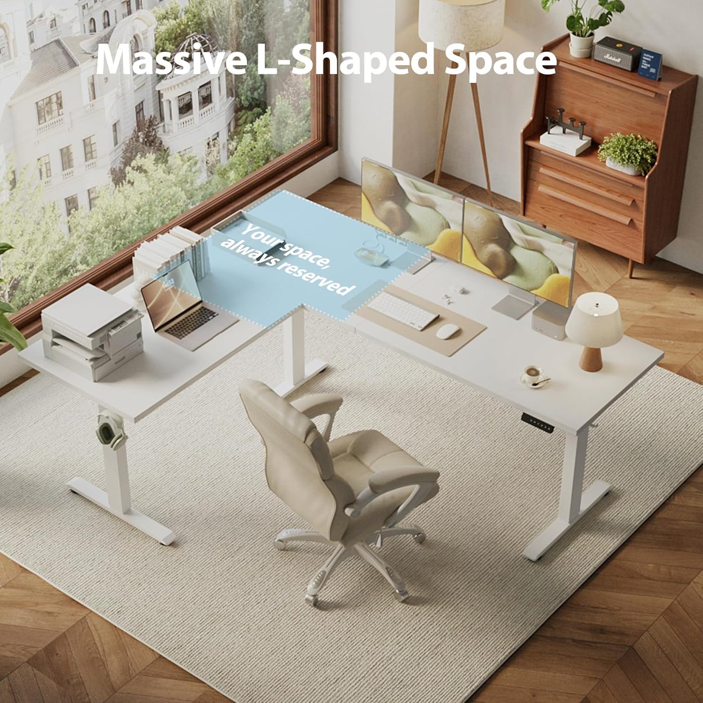 Agilestic Triple Motors 73" x 60" L Shaped Standing Desk, Electric Standing Desk Adjustable Height, Extra Large Desktop Corner Table for Home Office, Gaming Workstation, Splice Board, White