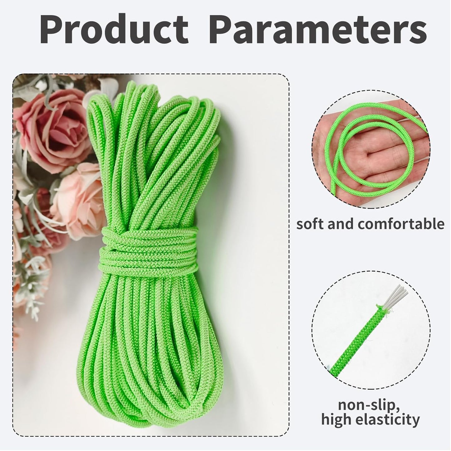 1/8 inch Non-Slip Elastic Band -3mm 15 Yards Soft Elastic Cord Stretch String Braided Thread for Sports Gear, DIY Crafts, Hair Bands, Shoelaces,Apparel Making & Camping Tie Down (Green)