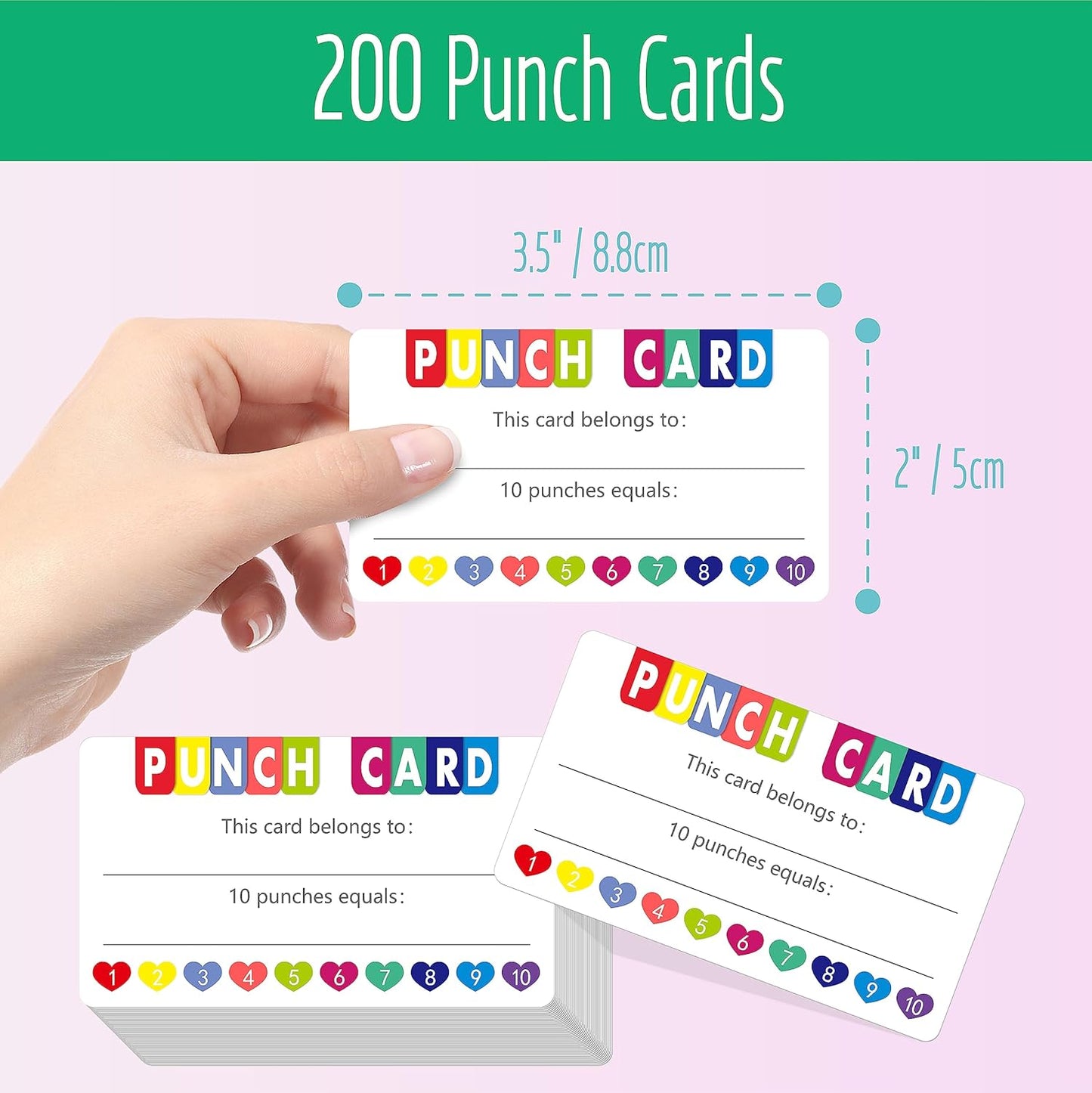 200 PCS Punch Cards, Incentive Card with Handheld Puncher Kit Heart Shaped Incentive Loyalty Reward Cards Boost Creativity & Skills Development for Business, Classroom, Students Behavior, 3.5” x 2”