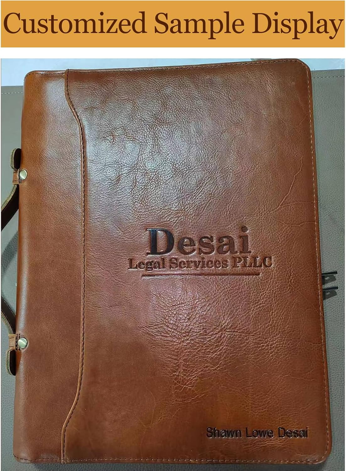 Personalized Genuine Leather Portfolio with Hidden Handle, Front Pocket, Custom Engraved Business Padfolio Tablet/13” Laptop Organizer, Professional Executive Document Folio, Brown, Oil Tanned