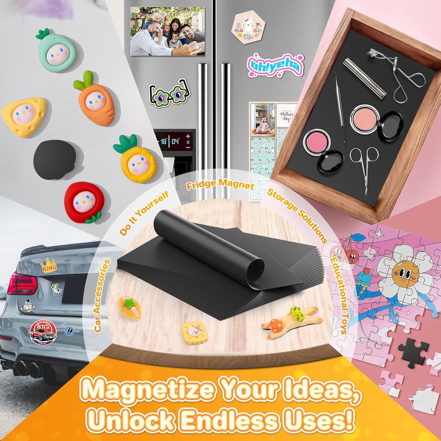 FINDMAG Magnetic Sheets, 11 Pack, 4" x 6" Magnet Sheets with Adhesive Backing, Cut and Customize Flexible Self Adhesive Magnetic Sheets for Picture, Photo, Craft and DIY
