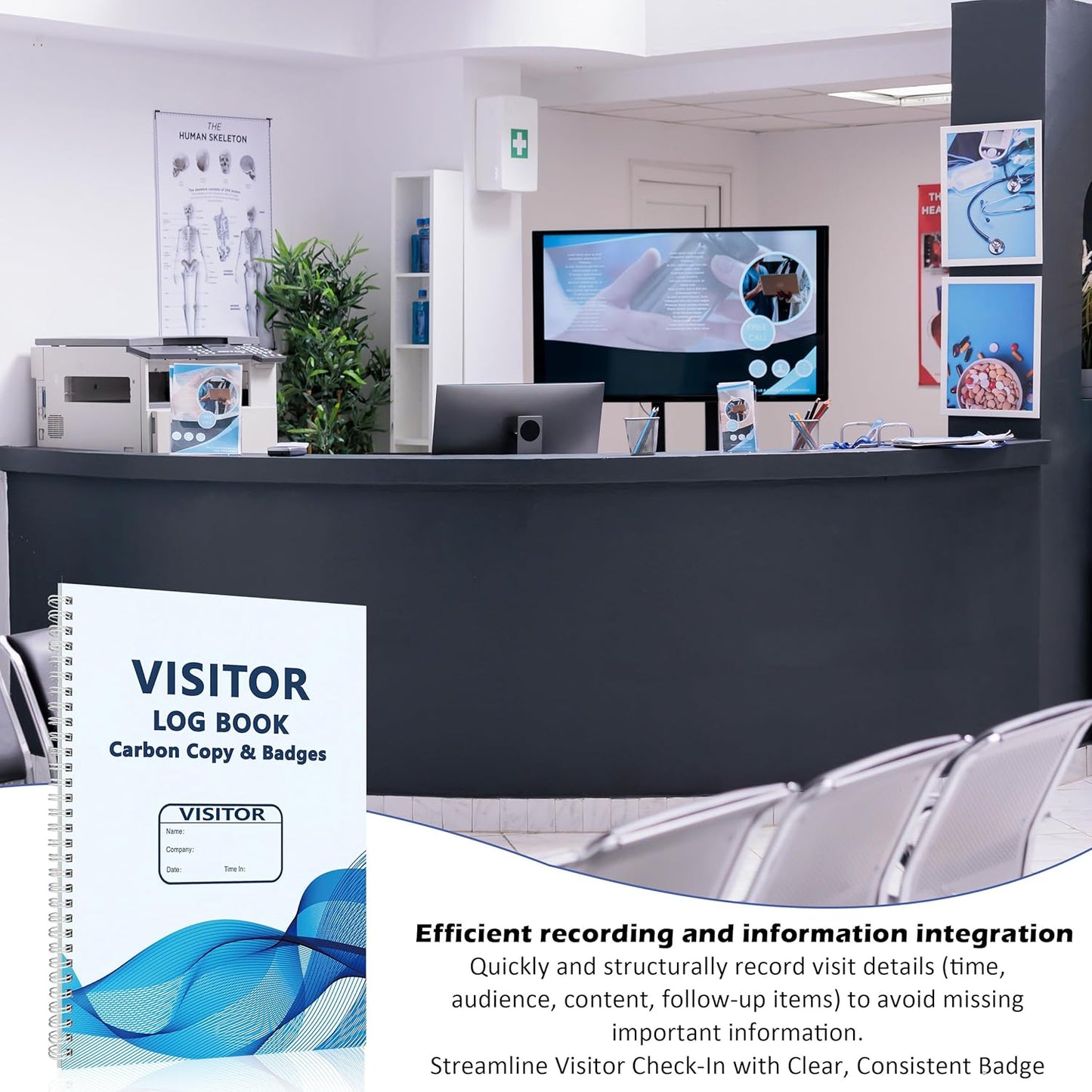 3 Pack of 450 Visitor Log Book Visitor Badges Registry Log with Carbon Copy Visitor Stickers Letter Size Extras Protecting Privacy Pages Spiral Bound Self Visitor Badges Guest Register Book (3)