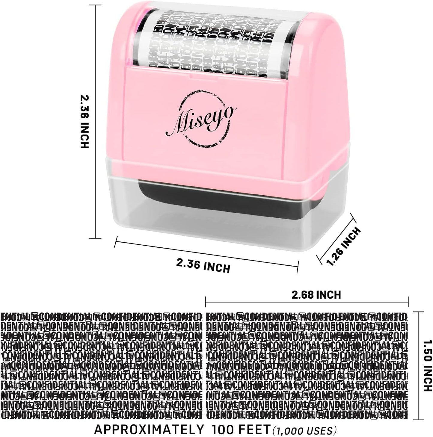 Miseyo Wide Identity Theft Protection Roller Stamp Set - Pink (3 Refill Ink Included)