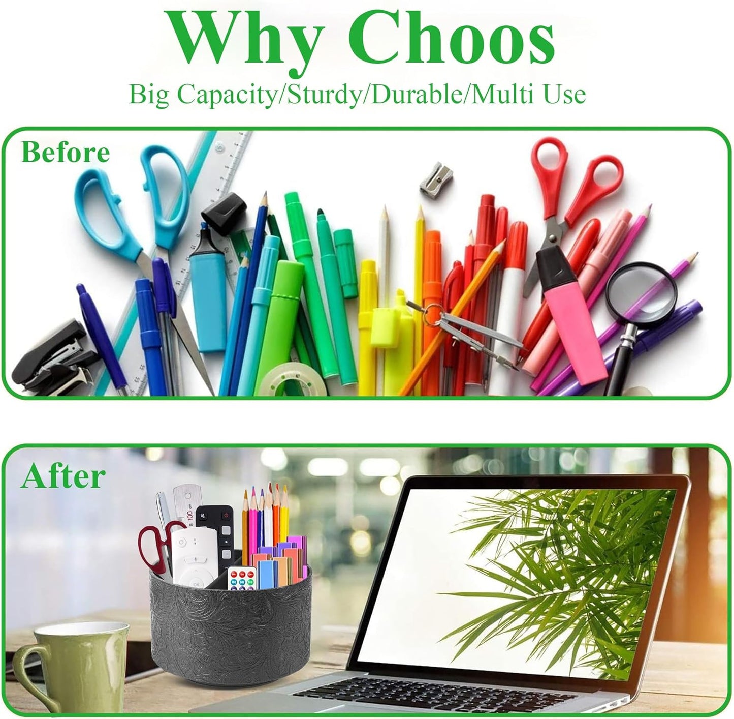 lizimandu Round Leather Art Supply Organizer,Remote Control Holder,360 Degree Spinning,Multi-Functional Pencil Holder,4 Compartments Desktop Stationary Organizer(1-Black2)