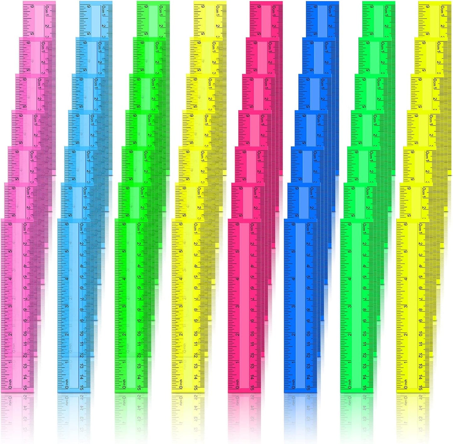 Teling 192 Pack Rulers Bulk for Classroom Transparent Colorful Metric Rulers with Inches and Centimeters 8 Colors for Kids Back to School Supplies(6 Inch)