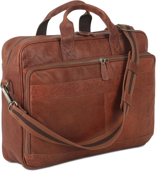 Leather briefcase 18 Inch Laptop Messenger Bags for Men and Women Best Office briefcase Satchel Bag (Wash Tan)