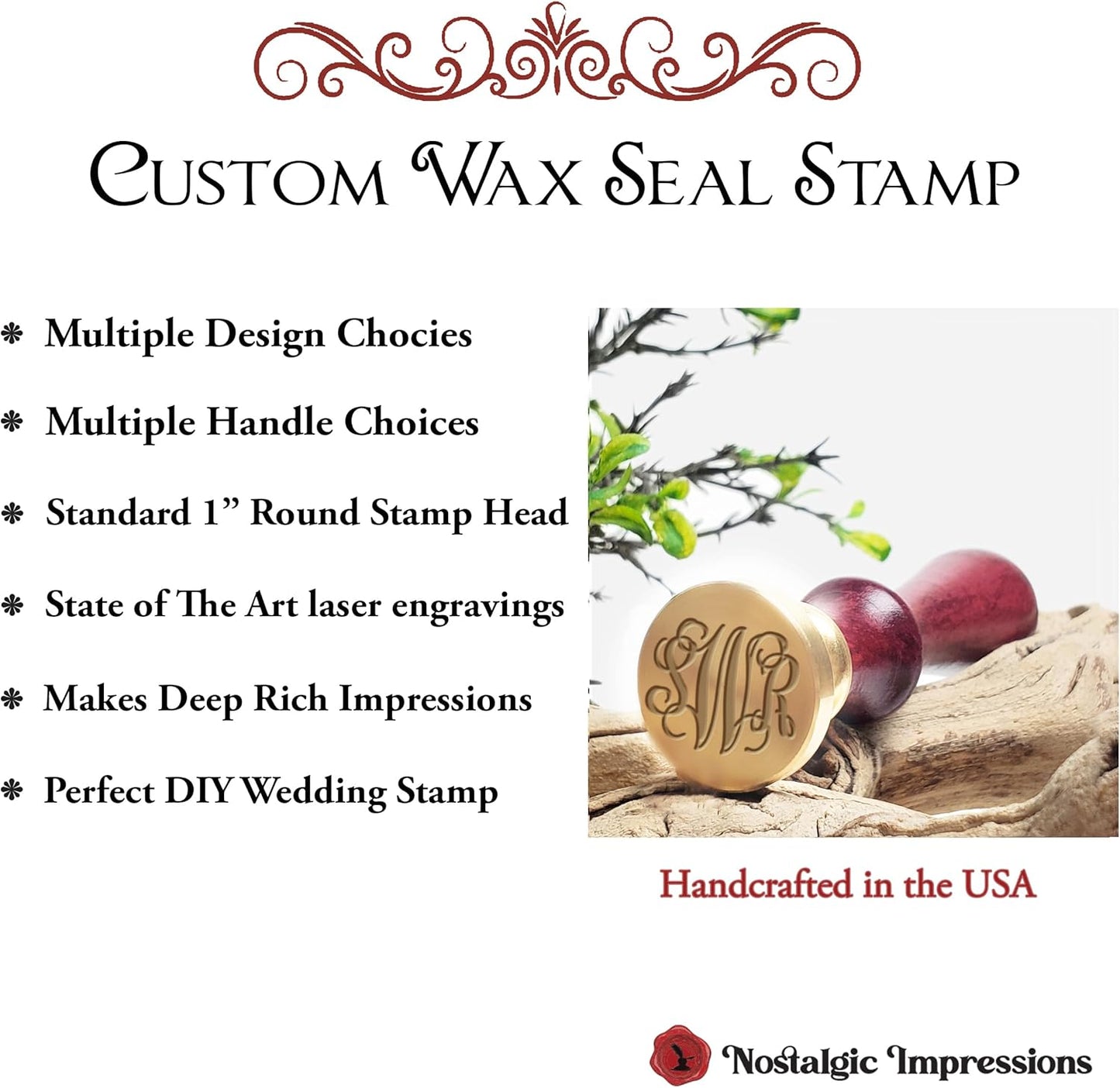 Custom Monogram Wax Seal Stamp with Intertwined Initials for Personalized Letters and Wedding Invitations-Multiple Design Options-USA Handcrafted
