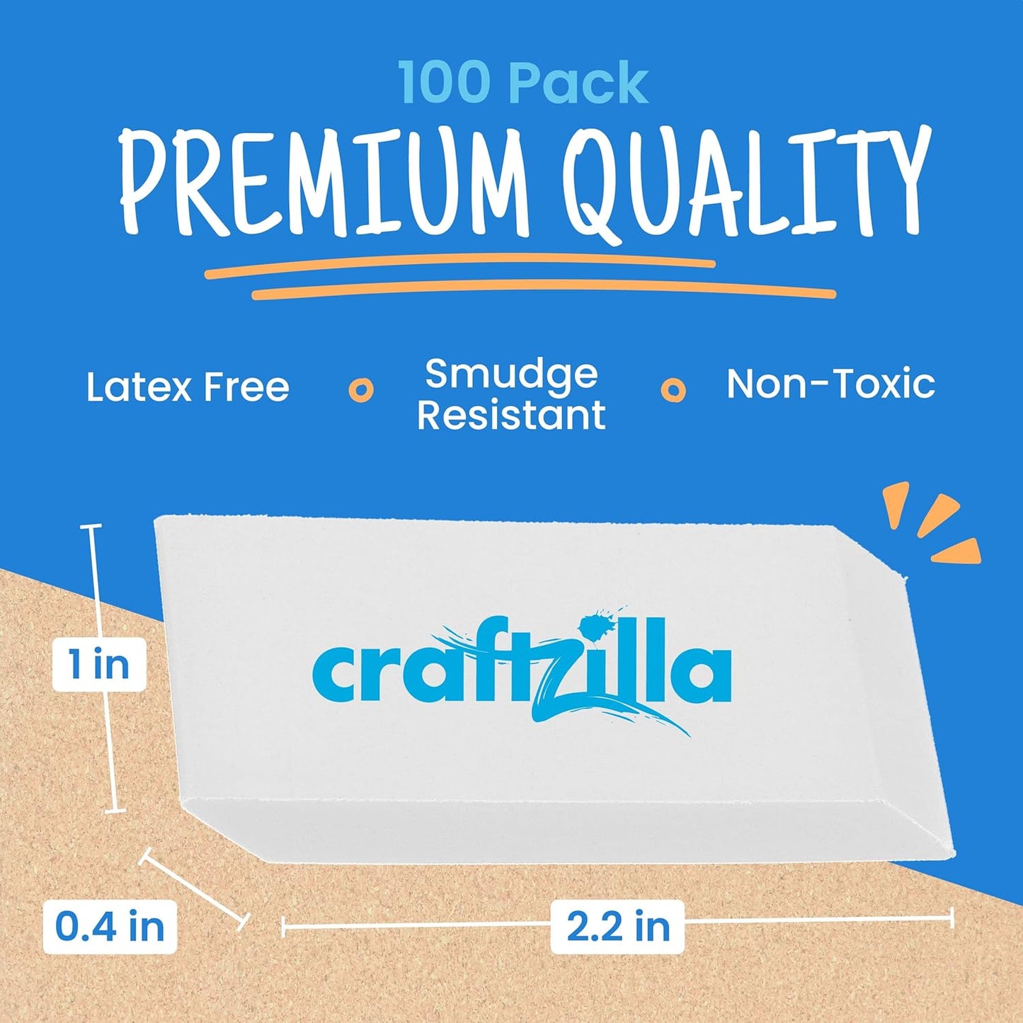 White Erasers Bulk 100 Pack - Large Latex- Free Bulk Erasers for Kids, Classroom, and School Supplies - Ideal for Pencils and Drawing - Borradores Escolares