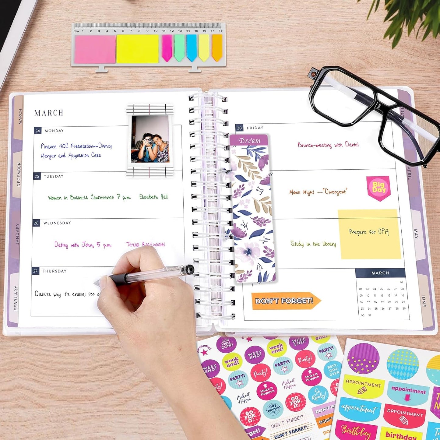 Planner 2025-2026, 18 Months Large Academic Daily Weekly Monthly Planner Organizer, July. 2025 - Dec. 2026, 8.5x9.8" Agenda with Page Tabs, Separator Page, Pocket Folder, Bookmark, Stickers & Sticky Note Set