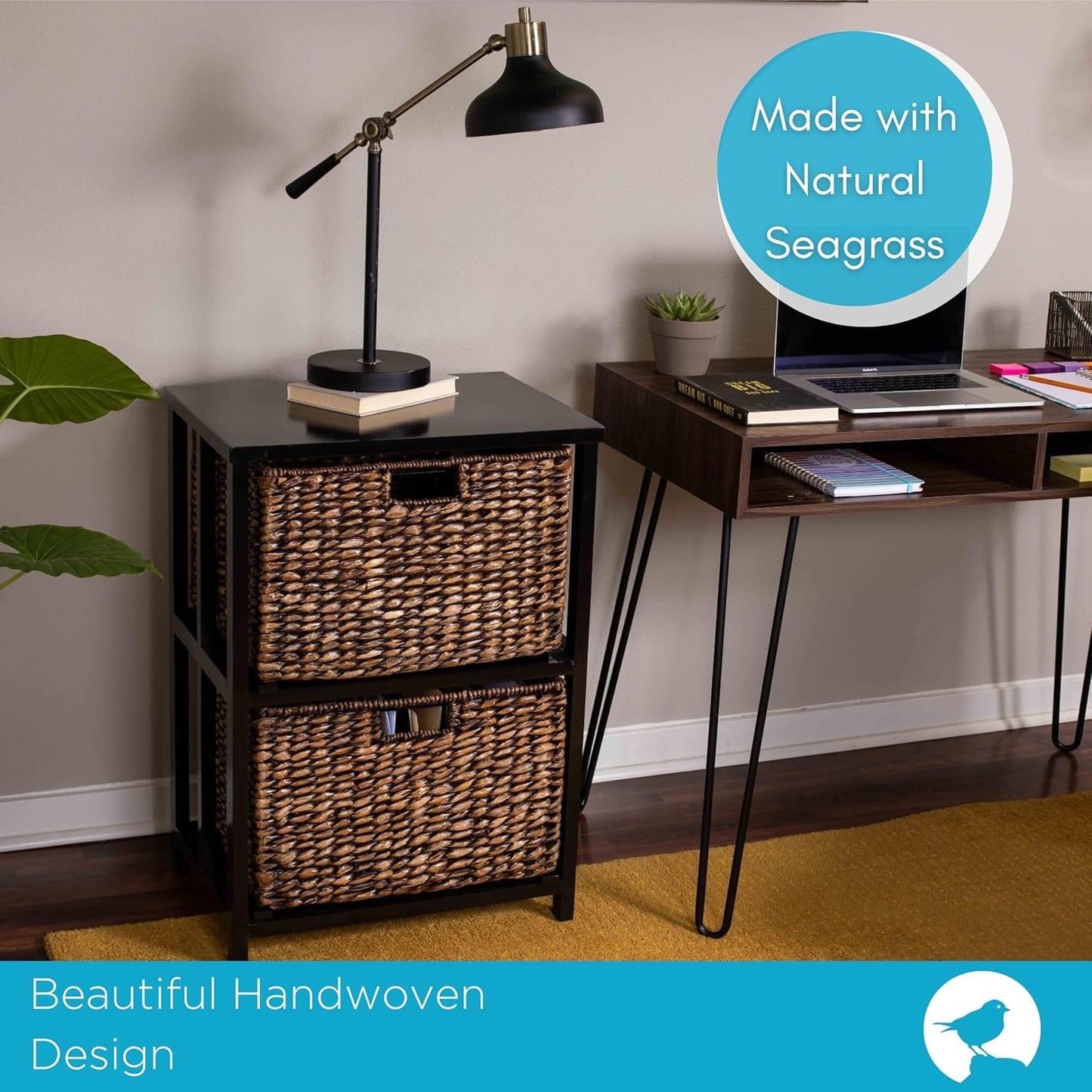 BIRDROCK HOME 2 Tiered File Cubby w/Wood Top - File Cabinet, Home Office Storage, Nightstand, Decorative Wooden Organizer | Desk, Modern Table, Shelves, Side Table, Craft Furniture - Brown Wash