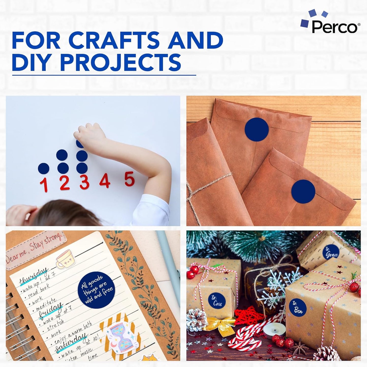 Perco Dark Blue 2-Inch Round Circle Dot Sticker Labels - Multi-Roll Pack (3 Rolls, 500 Labels Each) - Permanent Adhesive, Vibrant Colors, Strong Hold - Perforated for Easy Use - Made in USA