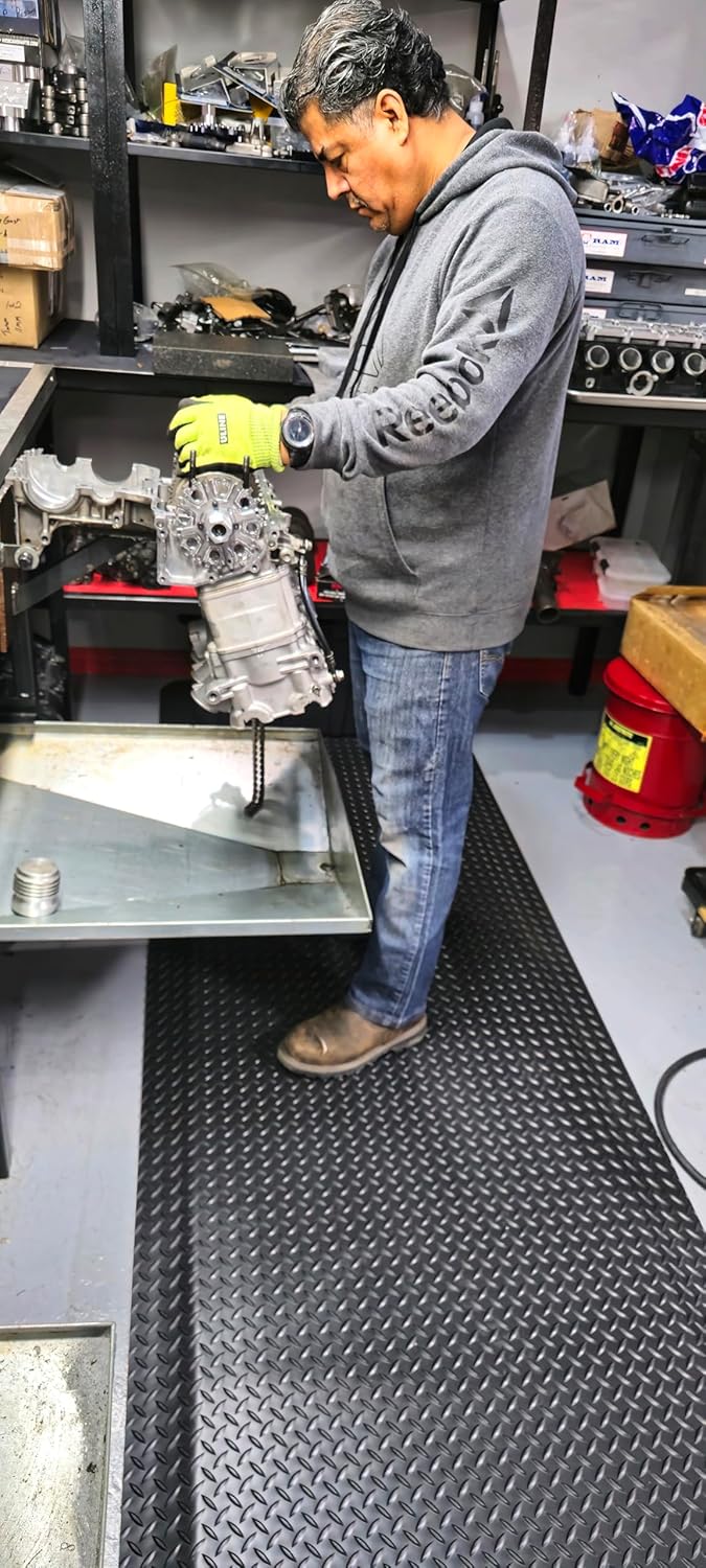 Rhino Mats, American Classic Diamond Anti-Fatigue Mats, Industrial Ergonomic Comfort Standing Mat for Work, Home, Garage, Office, Kitchen or Anywhere (Black 1" Thick, 2 FT. x 15 FT.)