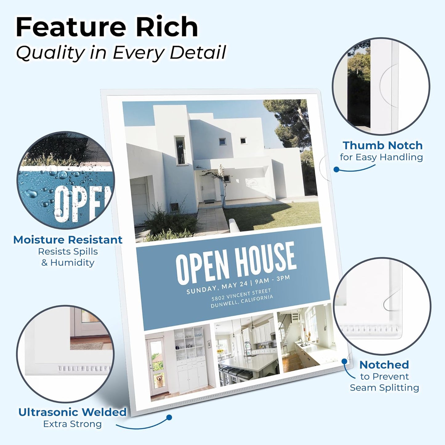 Dunwell Clear Folders for Documents, Plastic 8.5x11 File Sleeves for Document Protection, Filing, Storage, Organization (12 Pack) Transparent Folders with Pockets, Durable Letter Size Document Holder