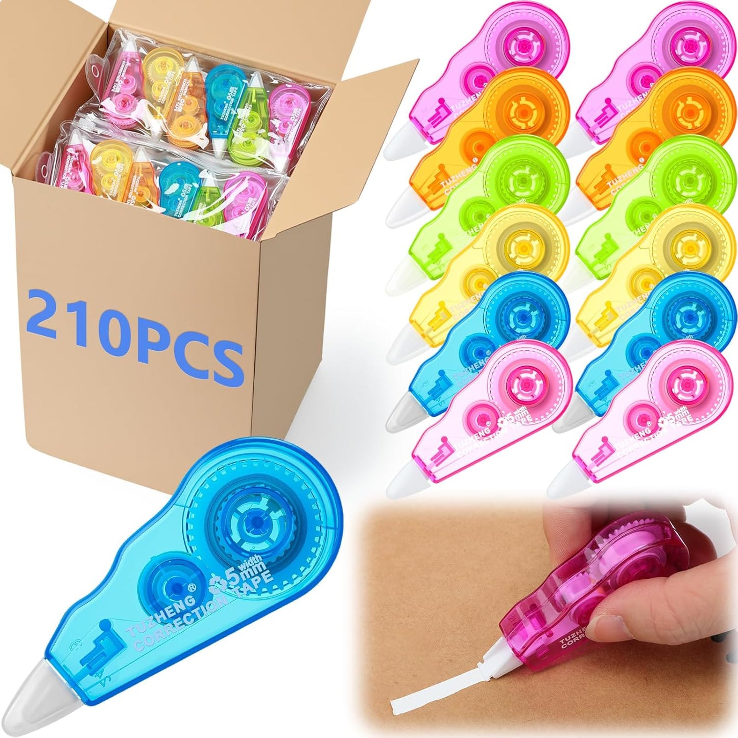 Chivao 210 Pack Mini Correction Tape Bulk Ink Corrector Eraser Tape Set 13.12 ft Cute Aesthetic Colorful Instant Correction Applicator for Office School Student Stationery Supplies, 0.2 x 158 Inch