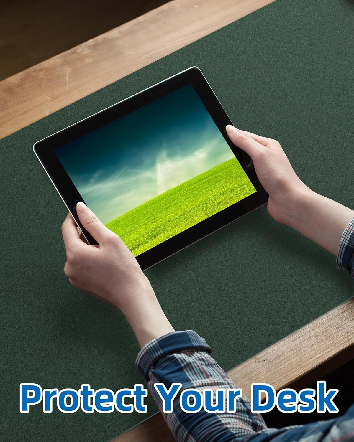 Leather Desk Pad Blotter,Mouse Pad,Office Desk Mat, Non-Slip PU Leather Desk mat,Large Desk mat,Waterproof Keyboard mat for Office/Home/Decor (Dark Green,31.5" x 15.7")