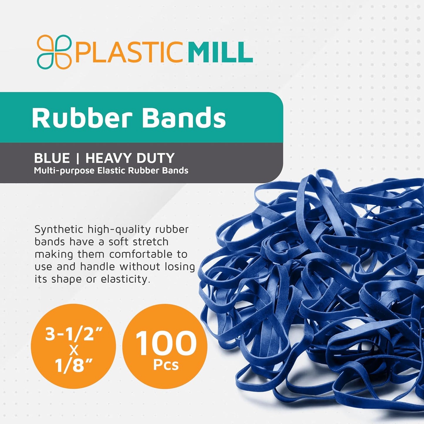 PlasticMill Blue Rubber Bands Size 33 (3 1/2" x 1/8") - #33 Colored Rubber Bands Office Supplies - Strong, Elastic Bands for Crafts, Balloon Garland, Cash, File Folders (100-Pack)