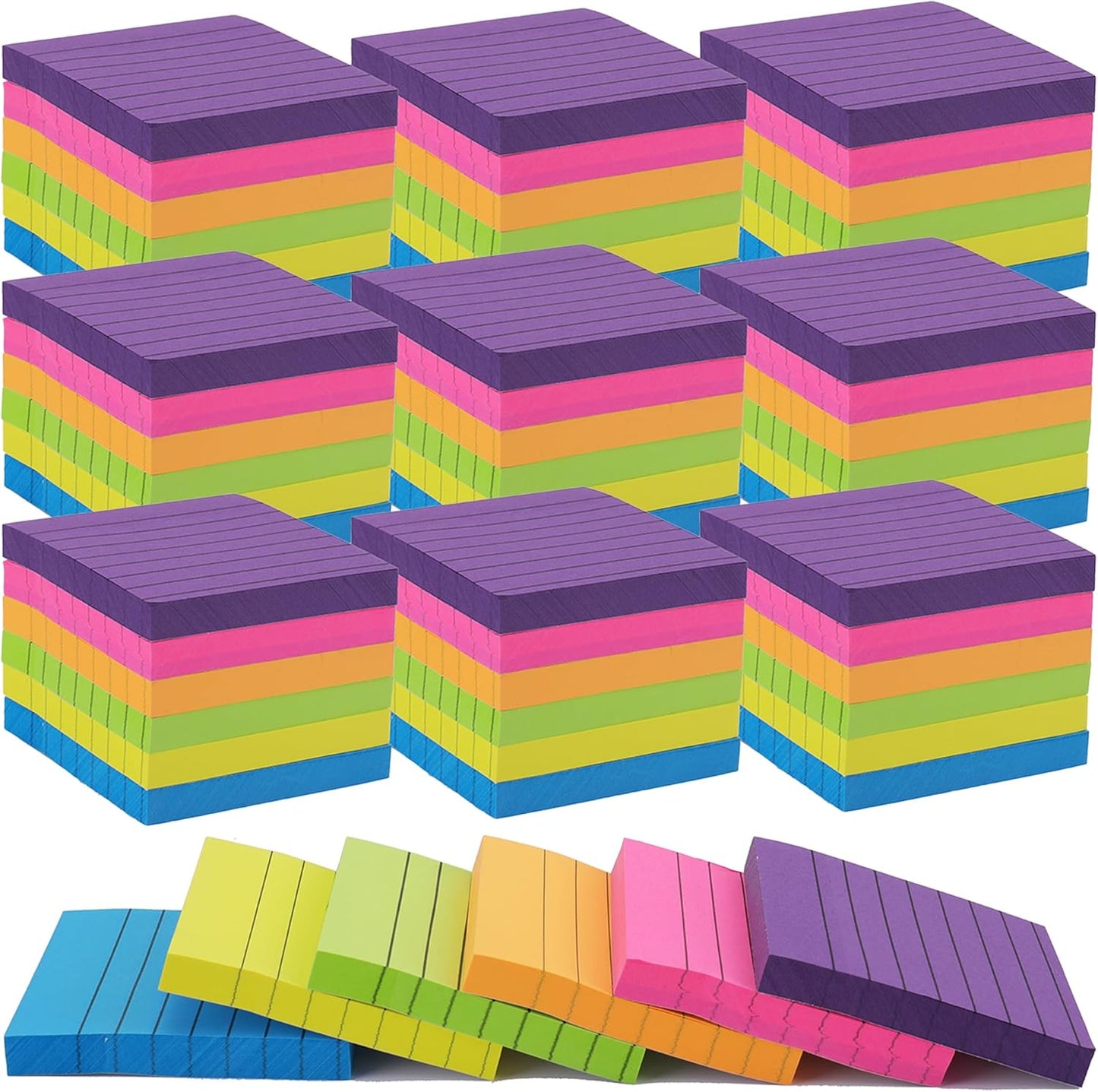Nicunom 30 Pack Lined Sticky Notes 3x3 in, 3000 Sheets Bright Ruled Post Stickies Colorful Sticky Note Pads Super Sticking Power Memo Pads for Office Home School, 100 Sheets/Pad