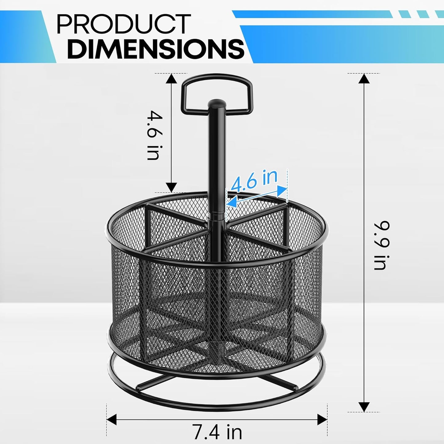 360-Degree Rotating Pen Holder for Desk, Mesh Pencil Organizer Multi-Functional Pen Holder, 4 Compartments Desktop Stationary Organizer, Home Office Black