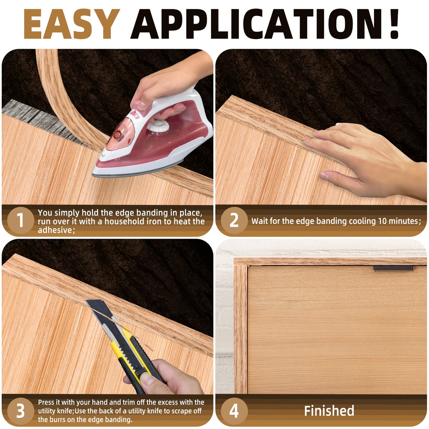 GSCIT Club Red Oak Edge Banding, 7/8 inch x 250ft roll of Veneer Plywood Edge Banding Preglued Flexible, Wood Tape Banding for Cabinet Repair