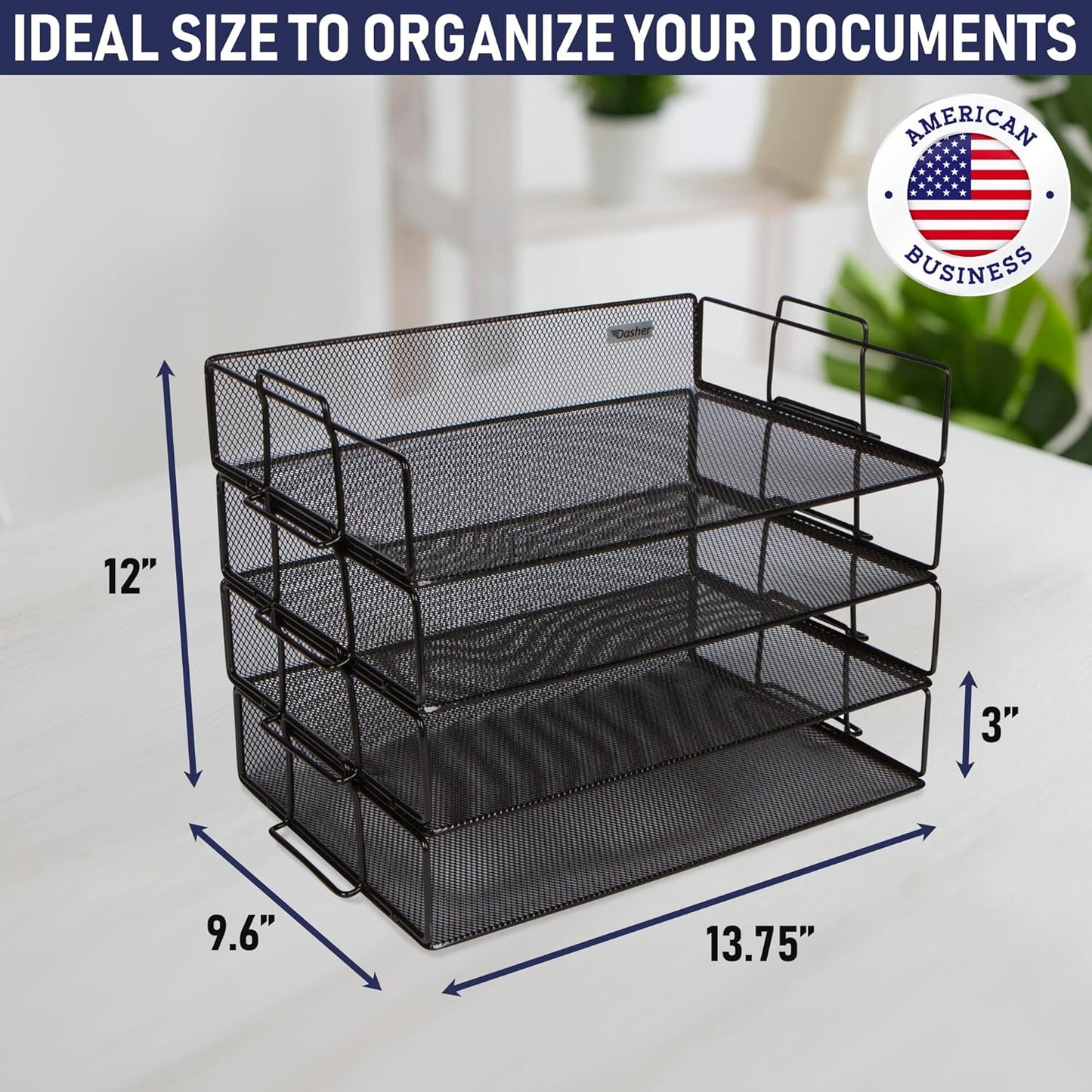 Stackable Paper Tray Desk Organizer, 4-Tier Metal Mesh Letter Organizers for Business, Home, School, or Store Use, Organizes Files, Folders, Letters, Paper, Binders, Multi-Functional Desktop Storage