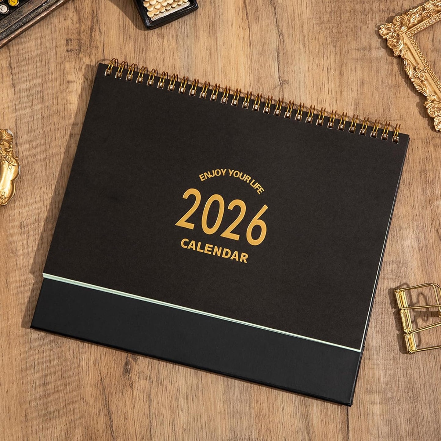 Desk Calendar 2025-2026, Standing Flip Medium Desktop Calendar from July 2025 to December 2026 - Metal Ring Twin-Wire Binding 18 Month Desk Calendar for Home Office School (L-Black)