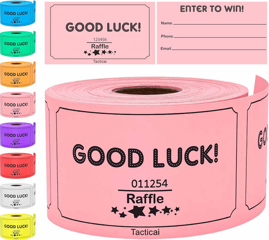 Tacticai 250 Raffle Tickets, Pink (1 of 8 Colors), Raffle Cards, Entry Form with Name, Phone & Email for Events, Fundraiser & Prizes