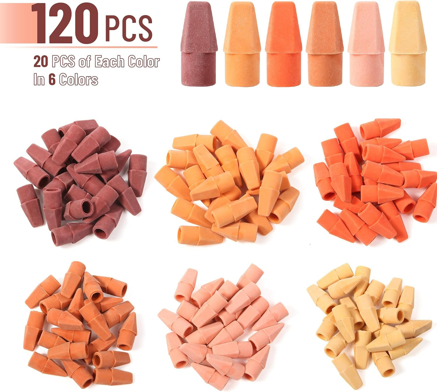 Mr. Pen- Pencil Top Erasers, 120 Pack, 6 Different Sunset Orange Colors, Latex-Free & No Smudge Pencil Eraser Tops