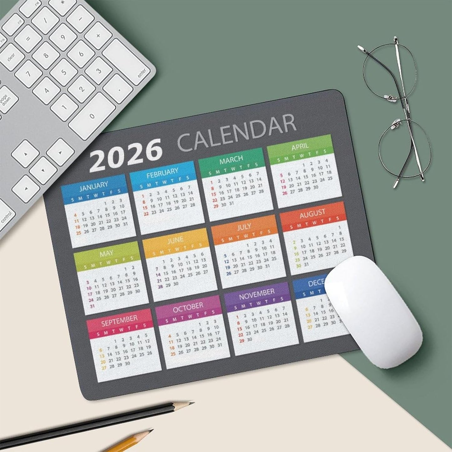 2026 Mouse Pad Calendar,Computer Mouse Pads Calendars Non-Slip Rubber Desk Mat Mousepad Gaming Office Keyboard Mat