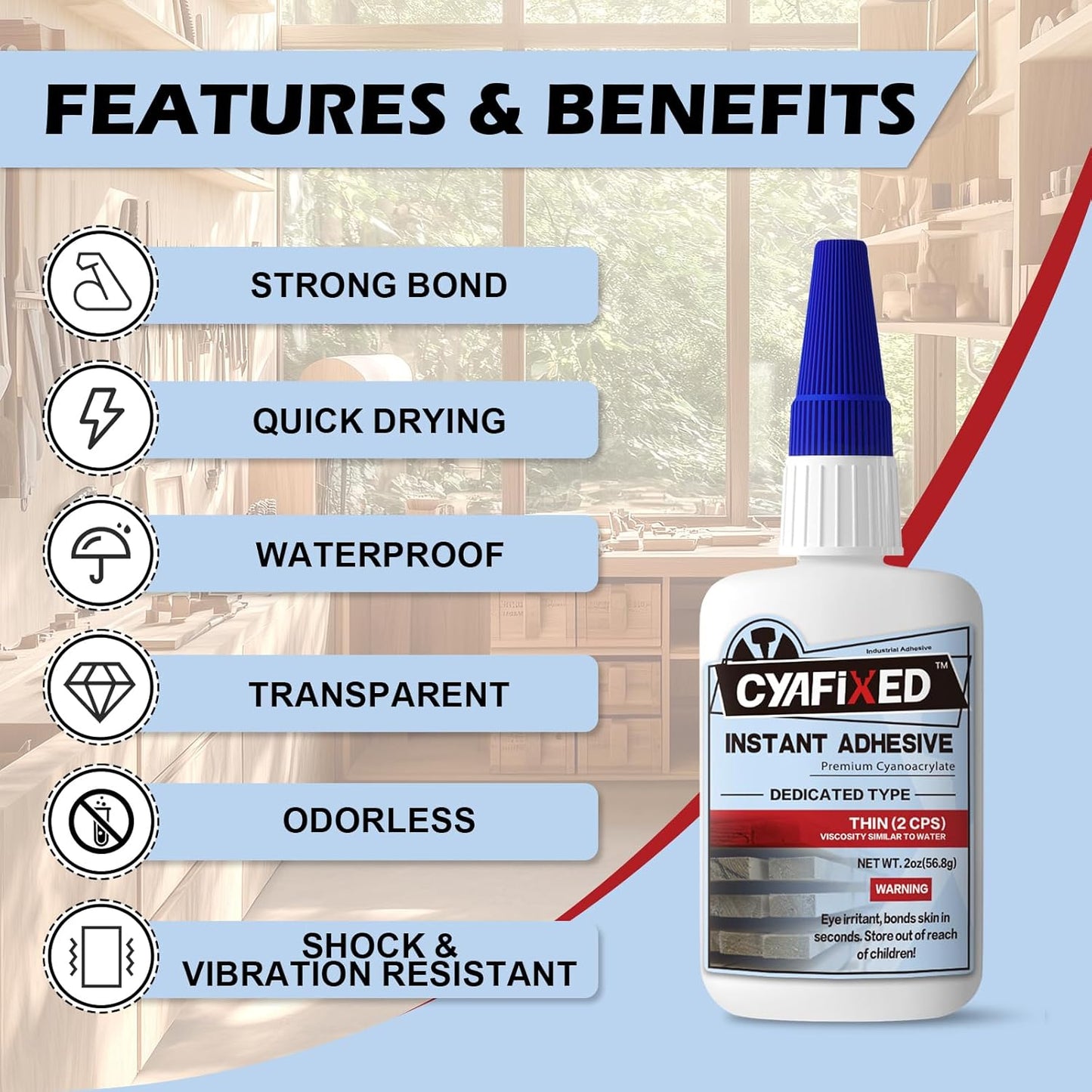 Professional Grade Cyanoacrylate Super Glue, Super Thin Viscosity CA Glue for Woodworking, 4 oz. Value Pack - Instant Adhesive for Woodturning, Pen Turning, Finish & Hobby